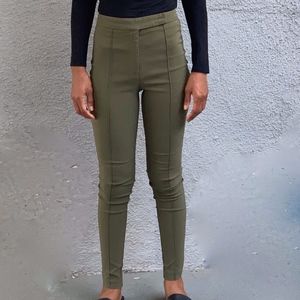 ASOS Khaki High Waist Front Pleat Skinny Pants